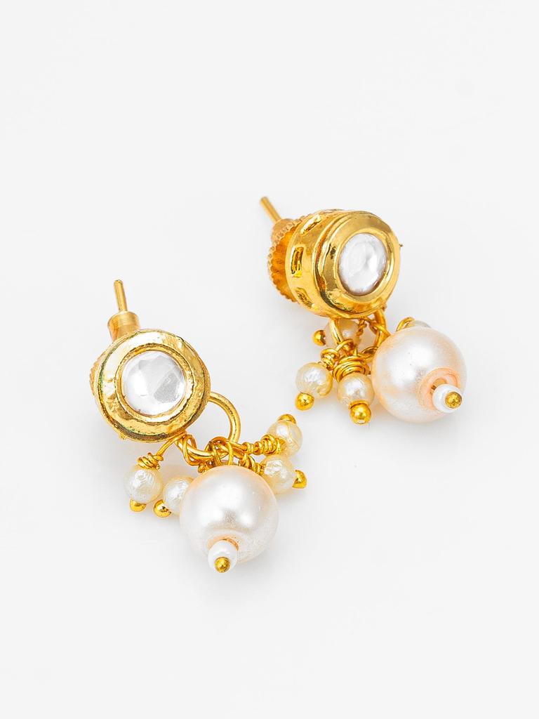 Позолоченный комплект украшений ручной работы с белыми камнями и бусинами