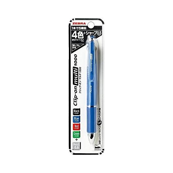 Zebra Clip-On Multi 1000 Шариковая ручка 4 цвета (0.7mm) + Механический карандаш (0.5mm), Синий, Черный, Красный, Зеленый, Канцелярский зажим, Резиновая ручка
