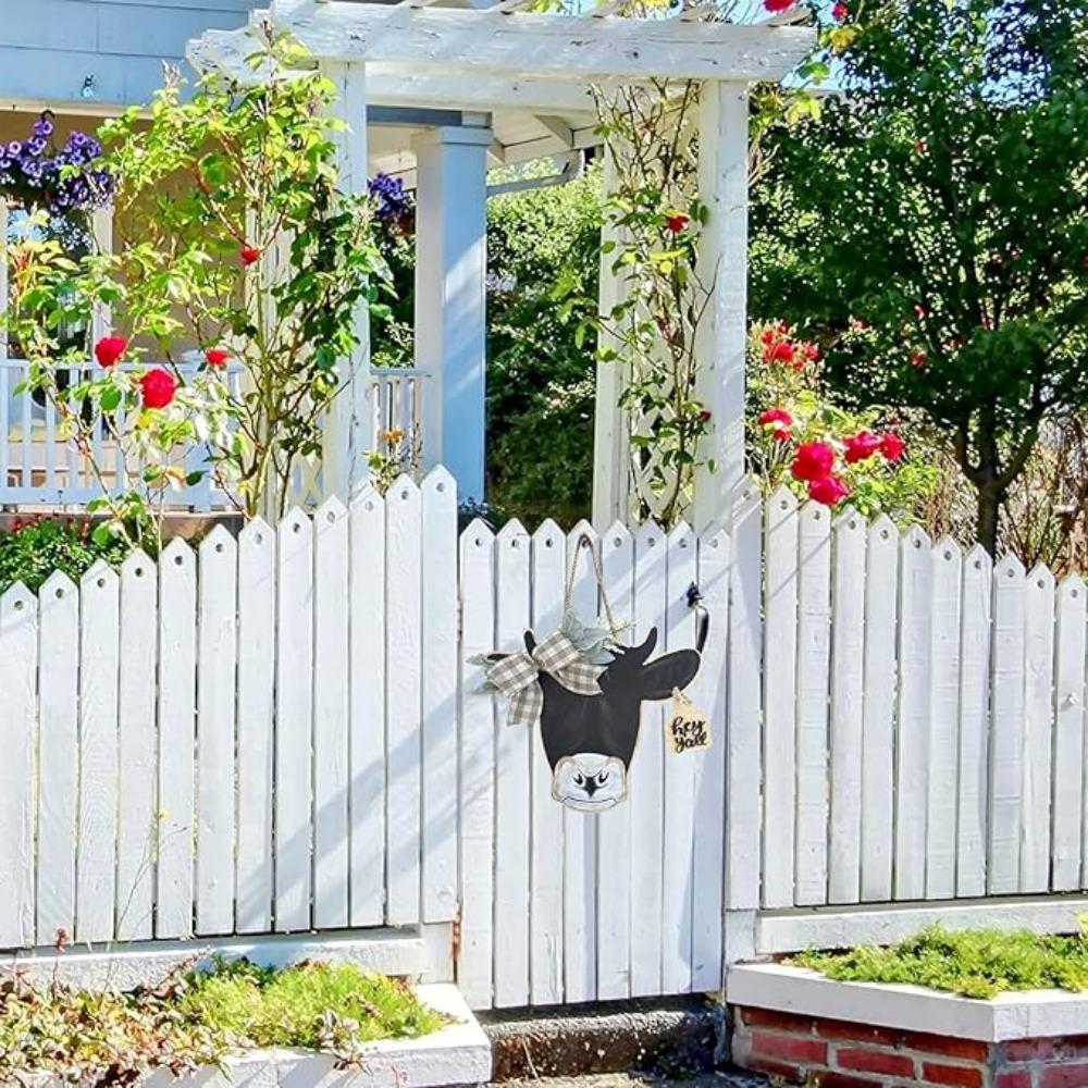 Венок на дверь с изображением коровьей головы, приветственная табличка на входную дверь, табличка с изображением коровы для украшения стены фермерского дома на праздник