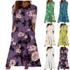 Women's Summer Casual Fashion Floral Printed Short Sleeve Button Pocket Dress