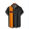 2024 New Halloween Pumpkin Pattern Digital Printing Summer Short Sleeve Collar Open Button Shirt Men's Top