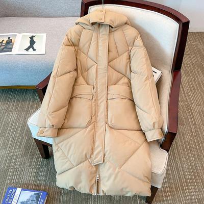 Женская осенне-зимняя однотонная теплая куртка с капюшоном и большим карманом, свободная длинная парка с ромбической решеткой