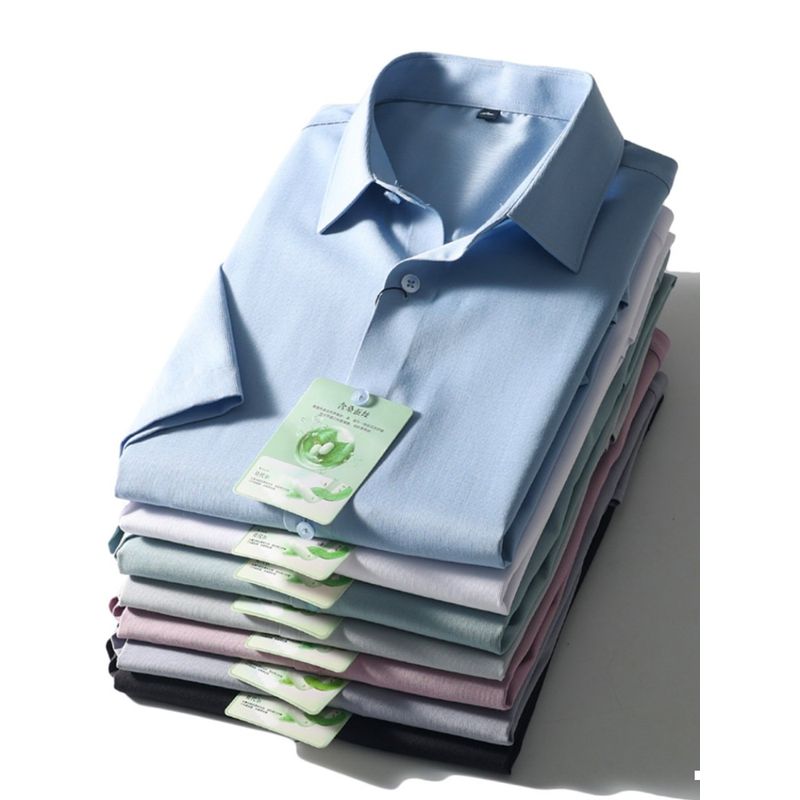 Mulberry Silk Short Sleeve Shirt Men's Summer Ice Silk 2024 New Coat Export Export Men's Clothing Business Casual Shirt