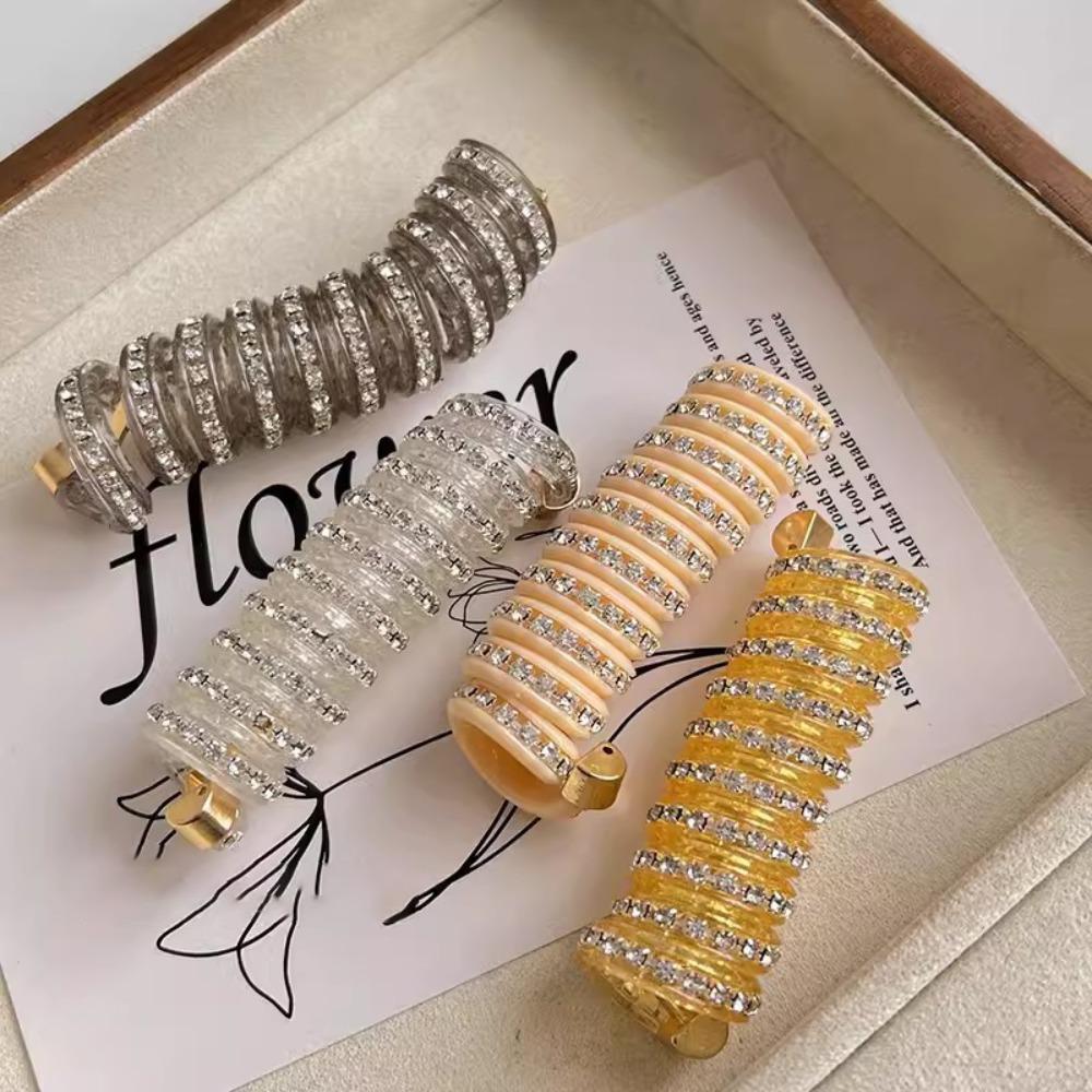 Spiral Coil Telephone Line Hair Loop Rhinestone Head Rope Ponytail Fashion Hair Bands  Girls
