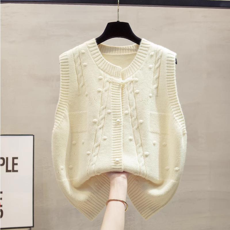 Women's Knitted Vest Round Neck Cardigan New Chinese Style Spring and Autumn Loose Sweater Vest