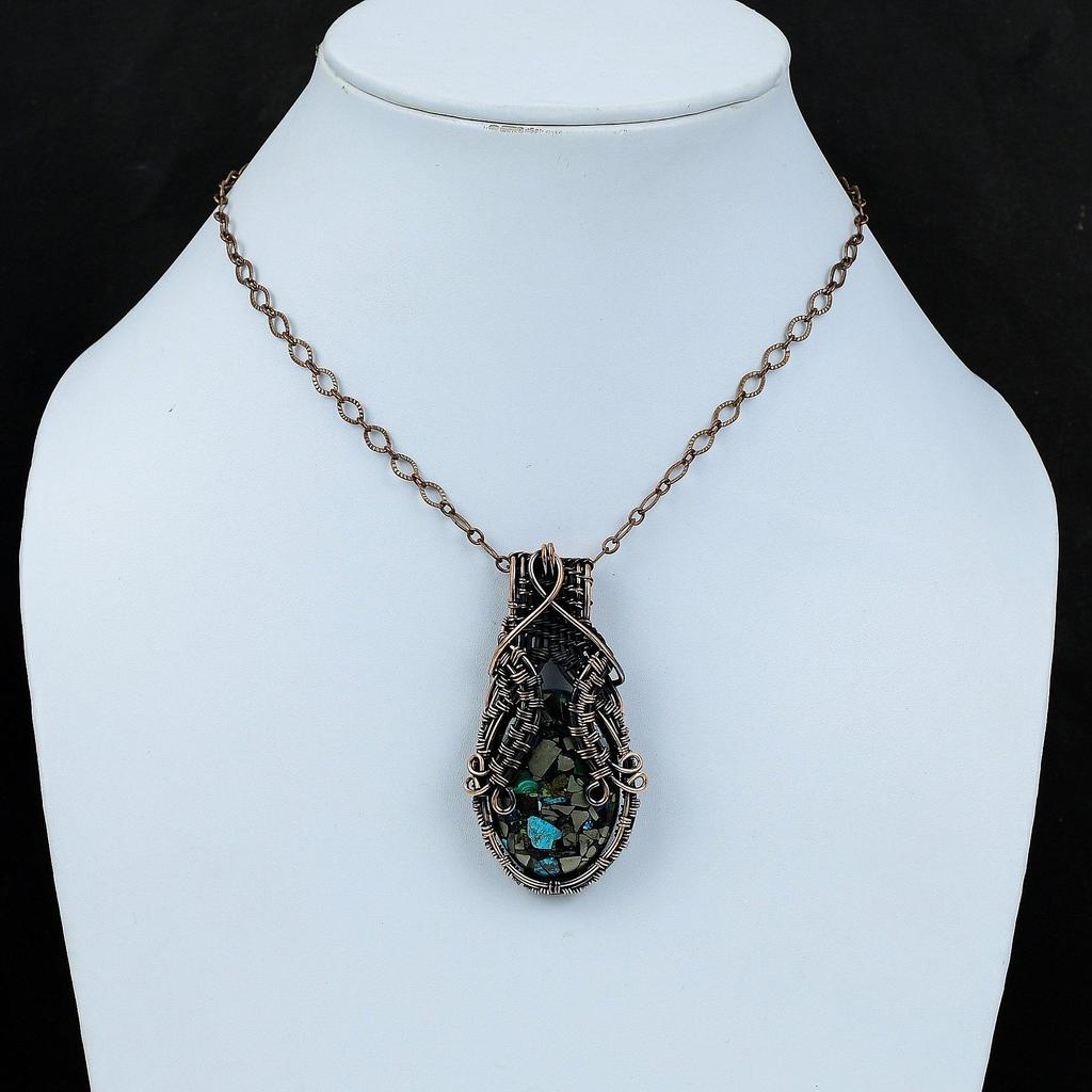 Copper Azurite Malachite Pendant Copper Wire Wrapped Pendant Handmade Copper Jewelry Brand New Pendant For Gift Wire Wrap Gemstone Jewelry