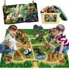 Mini Tudou 12pcs Safari Animal Figures Toys and 145x98cm Large Playmat Realistic Jumbo Jungle Wild Zoo Animal Figures Playset Includes Suitable for