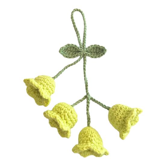 Брелок Подвеска Дизайн Цветка Тюльпана Ручная Вязка Пряжа Крючком Брелок Для Ключей Регулируемый Подвеска На Зеркало Заднего Вида Украшение для Автомобиля