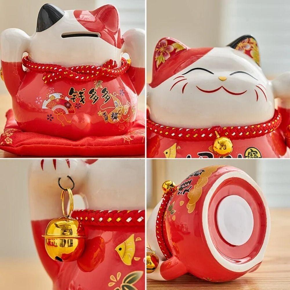 Chinese Style Cat Money Bank Ceramic Kitten Statue Crafts Fortune Cat Piggy Bank Living Room