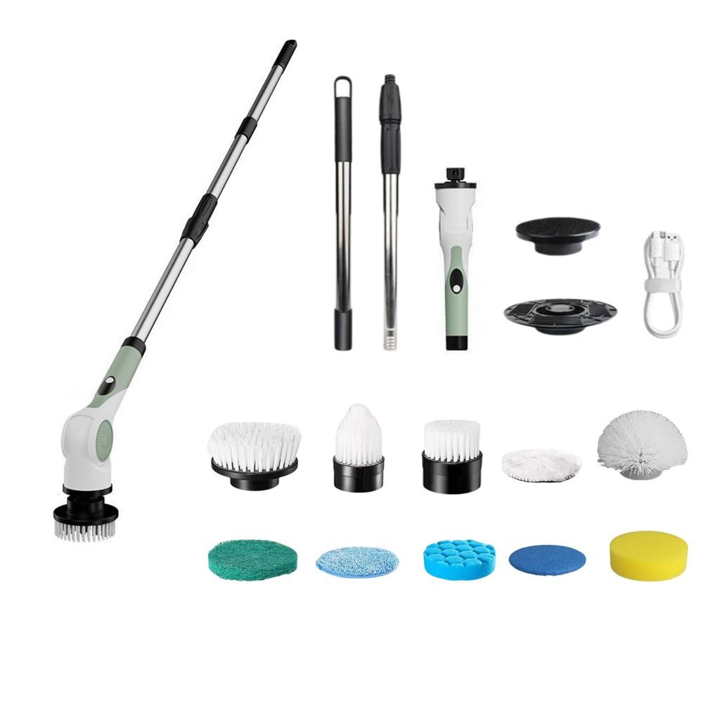 Handheld Telescopic Wireless Cleaning Brush Replaceable Head Window Cleaner Bathroom