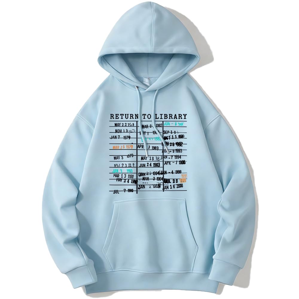 Return To Library Hoodie Return To Library Sweatshirt Vintage Casual Book Lovers Reader Pullover Hooded Long Sleeve Top
