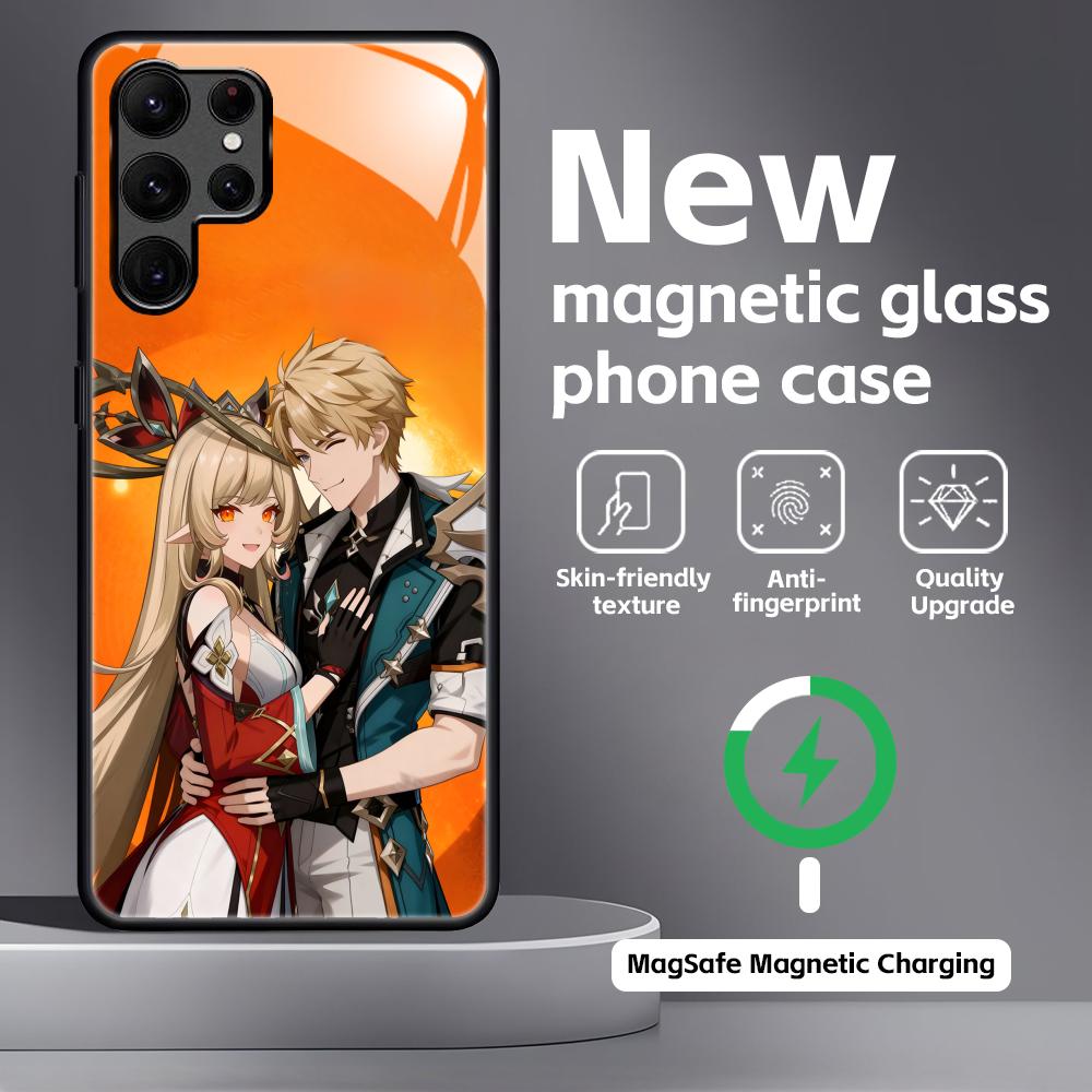 genshin impact Varka Phone Case For Samsung S26 S25 S24 S23 S22 S21 Plus Ultra Note20 Glass Magnetic Case