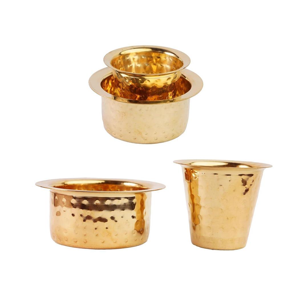 Латунная чашка для кофе Давара/Дабара и стакан для подачи фильтрованного кофе/чая/Традиционная кумбаконамовская дабара латунная дабара - | Кованая матовая - 150 мл (Набор из 4)