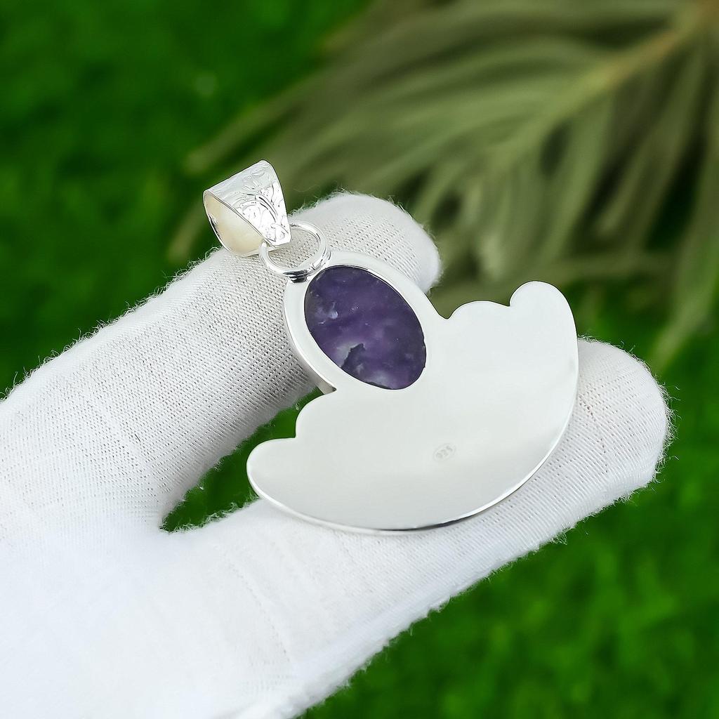 Oval Natural Lepidolite 925 Sterling Silver Bezel Mother Elegant Ethnic Pendant