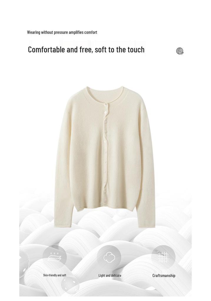 100% Pure Cashmere Rolled Edge Cardigan for Women - Slimming Autumn/Winter Knitwear Sweater with Multi-Button Style