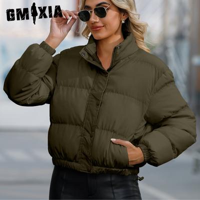 Женские однотонные принтованные осенне-зимние куртки и пальто с высоким воротом и длинным рукавом