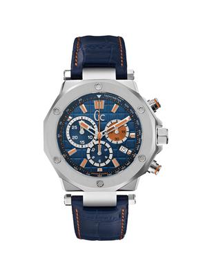 Часы Guess Collection Chronograph Quartz с синим кожаным ремешком X72029G7S из нержавеющей стали Swiss Blue для мужчин, изготовленные в корпусе GC-3,