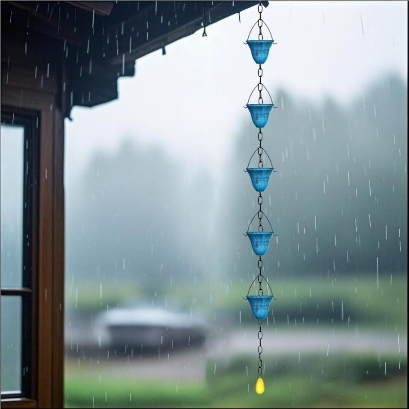 Stylish Outdoor Rain Chain 121.5cm Length With 5 Cups Perfect For Roof Drainage And Landscape improve
