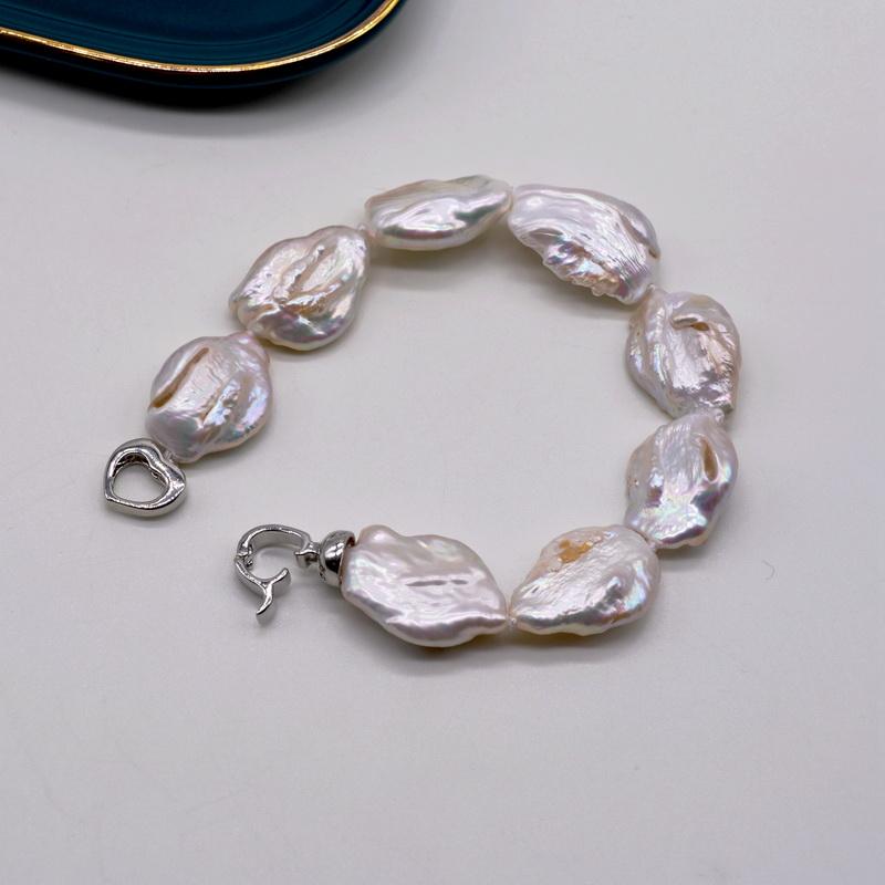 Браслет «Любовь» Браслет из натурального пресноводного жемчуга Серебряная монета в форме жемчуга в стиле барокко Дизайн браслета Женский браслет Бесплатная доставка