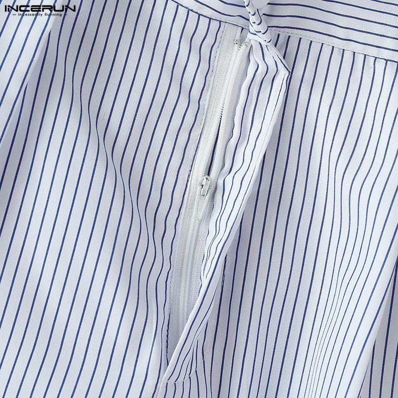 INCERUN Мужские наряды Стойка воротник Полосатый Длинный рукав Кроп-топы На молнии С высокой талией Длинные брюки Комплекты