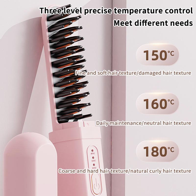 Mini Portable Hair Straightening Comb Dual Use Straight Curling Anti Frizz Great Birthday Gift for Women Girls Hair Care Lover