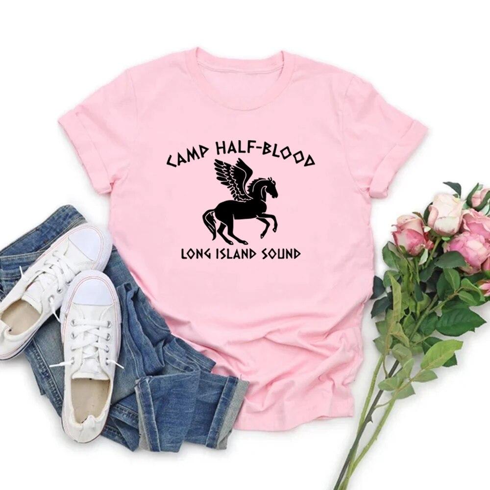 Женские футболки Camp Half Blood, винтажная одежда, футболки с Перси Джексоном, футболка с короткими рукавами и графическим рисунком, уличная одежда, женский топ, волшебный подарок