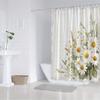Антикварная шторка для душа с букетом маргариток - Цветочный узор с текстурой винтажной бумаги, Белые и желтые маргаритки, Полиэстеровая ткань