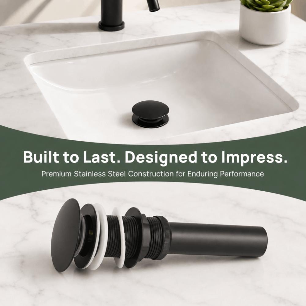 Push Button Drain Stopper Matte Black Vessel Sink Drain Easy Install Drain Assembly  Vanity Sink