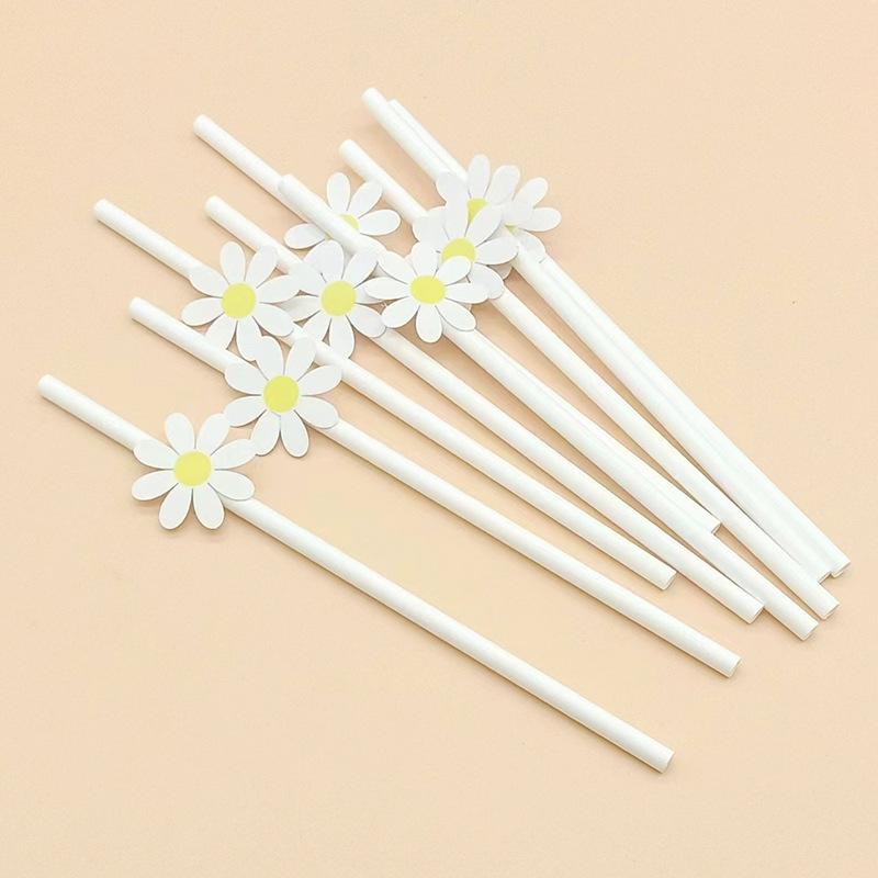 10 шт., одноразовые бумажные трубочки с сладким цветком ромашки, соломинки для бара, украшения для дня рождения, детского душа, свадебной вечеринки
