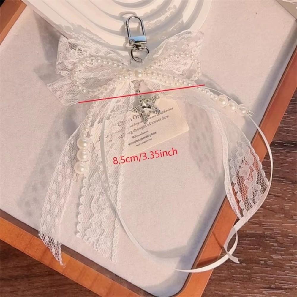 Hollow Pendant Keychain Red Ribbon Cherry Pendant Fashionable Lace Bow Keychain Holiday Gift