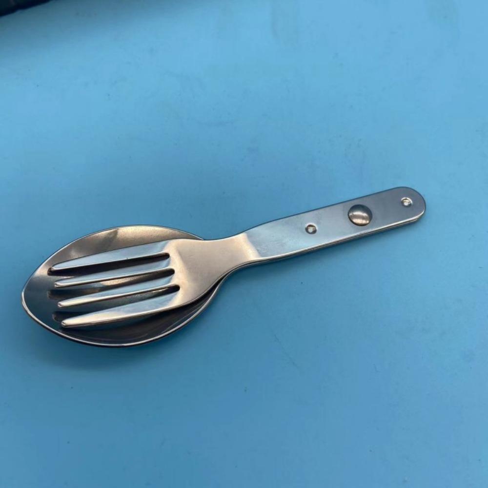 Silver 2-in-1 Foldable Fork Space-saving Spoon & Fork Tableware Camping Spoon  Traveling