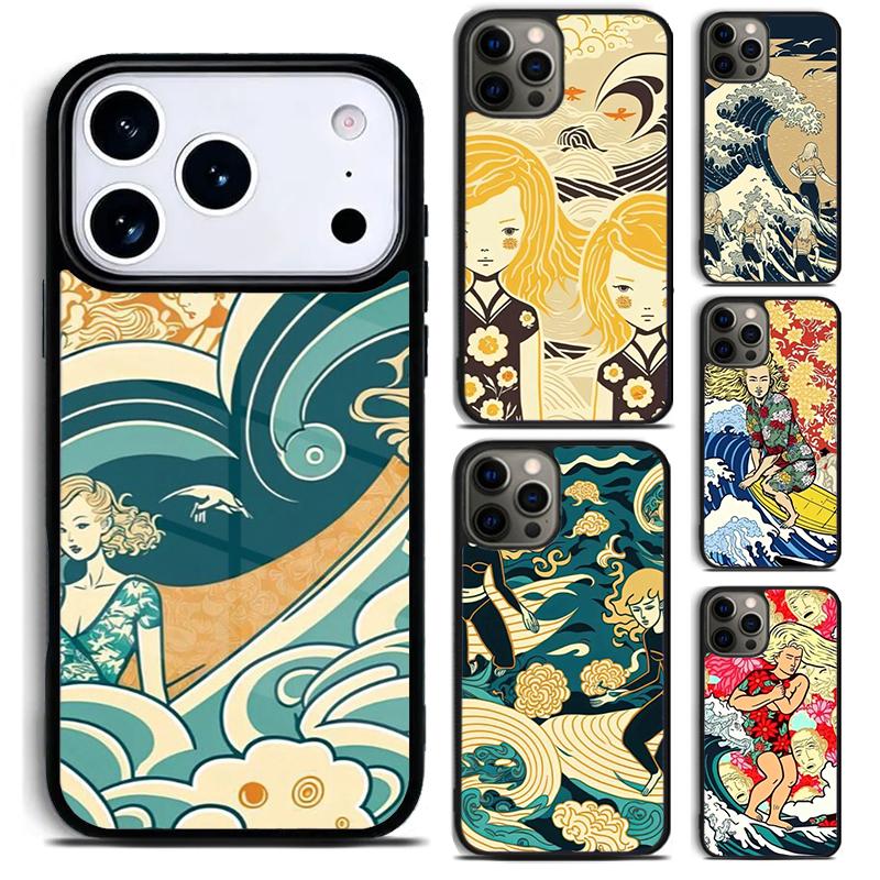 Japanese Surfers soft Phone Case for iPhone 17 16 15 Pro Max Air 14 13 12 11 Plus Shockproof Cover