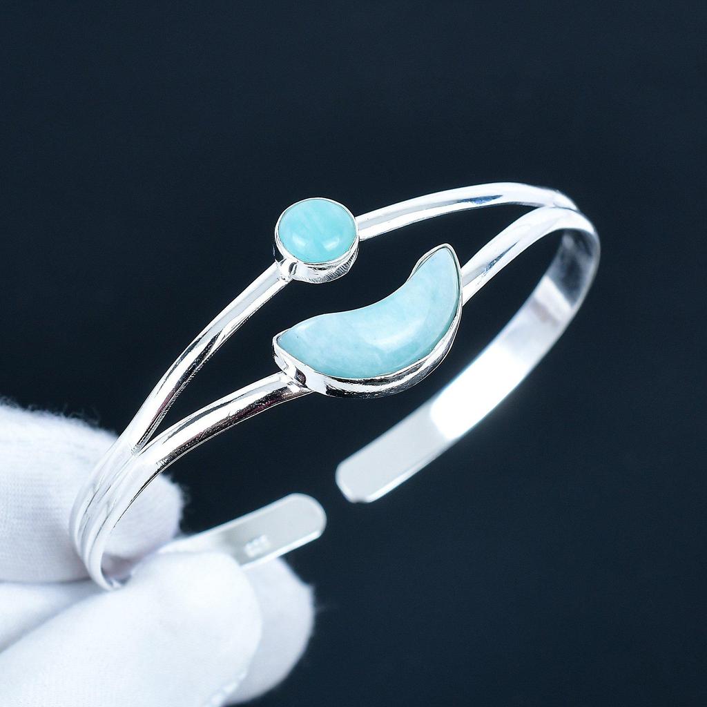 Amazonite Gemstone Handmade Cuff Bangle 925 Sterling Silver Cuff Bangle, Amazonite Bracelet For Wife , Unisex Bangle, Valentine's Day Gift