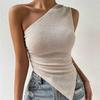 Women's Spring Summer One Shoulder Asymmetric Hem Sleeveless T-Shirt