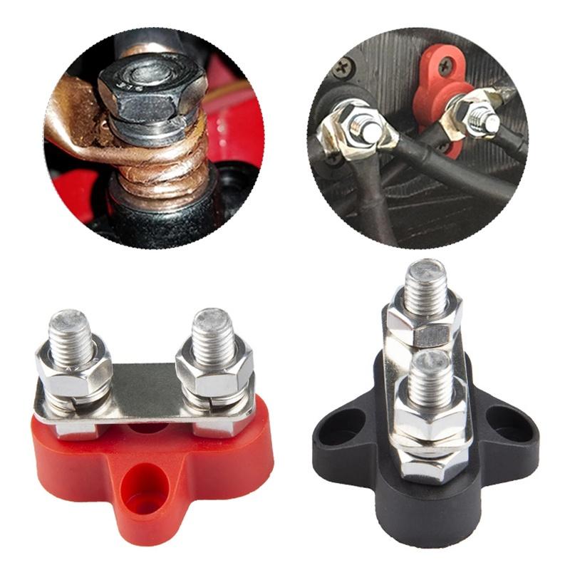 Шпилька клеммного блока Daul, двойная клеммная колодка M8 постоянного тока, 48 В, силовая клеммная колодка, положительные отрицательные фиксированные болты проводки для грузовика, лодки, автофургона