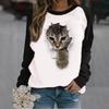 3D Digital Printed Cat T-Shirts (women’s) Casual Simple Loose Round Neck Women's Long Sleeve T-shirt
