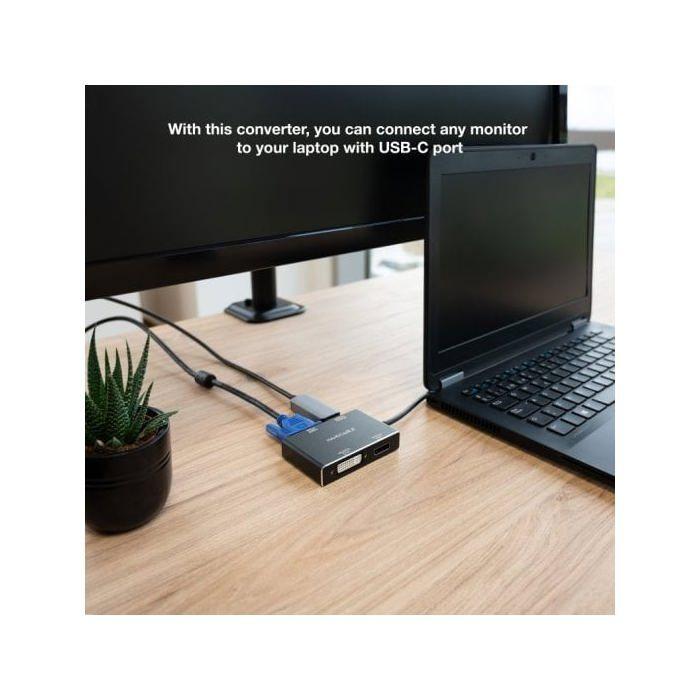 NANOCABLE 10.16.4307 - Преобразователь USB-C Male в HDMI + DVI + DisplayPort + VGA, Цвет Черный, 10 см