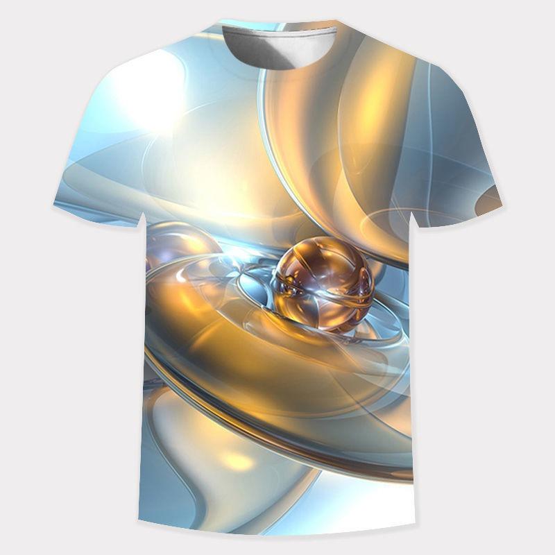 Летняя новинка 3D Gold Fashion Digital Harajuku Print с коротким рукавом и круглым вырезом Мужская повседневная футболка в стиле хип-хоп, уличные топы