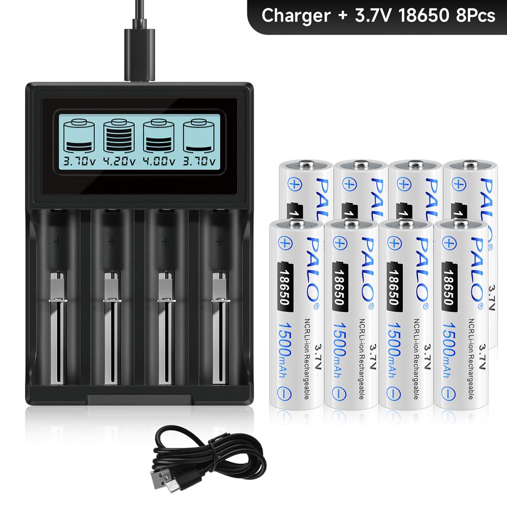 PALO Зарядное устройство 3,7 В 18650 1500 мАч, литий-ионный аккумулятор, независимая USB зарядка, портативное электронное зарядное устройство 18350 16340 14500