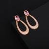 2025 Vintage Glam Pink Zircon Drop Earrings Full CZ Paved Gold Teardrop Hoop Earrings for Women Trendy for Cocktail Parties