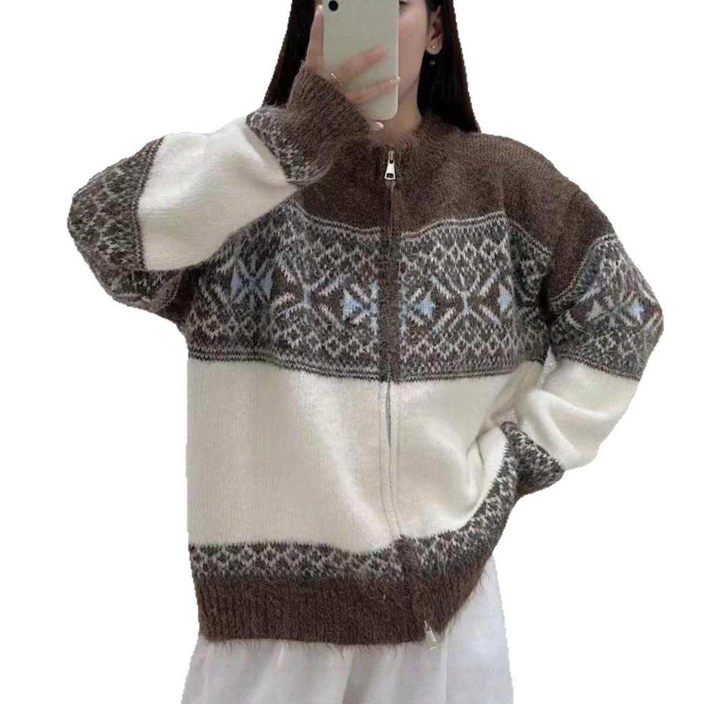 Женский кардиган-свитер с вязаным узором "Fair Isle" в ленивом стиле, однотонный, для осени и зимы 2025