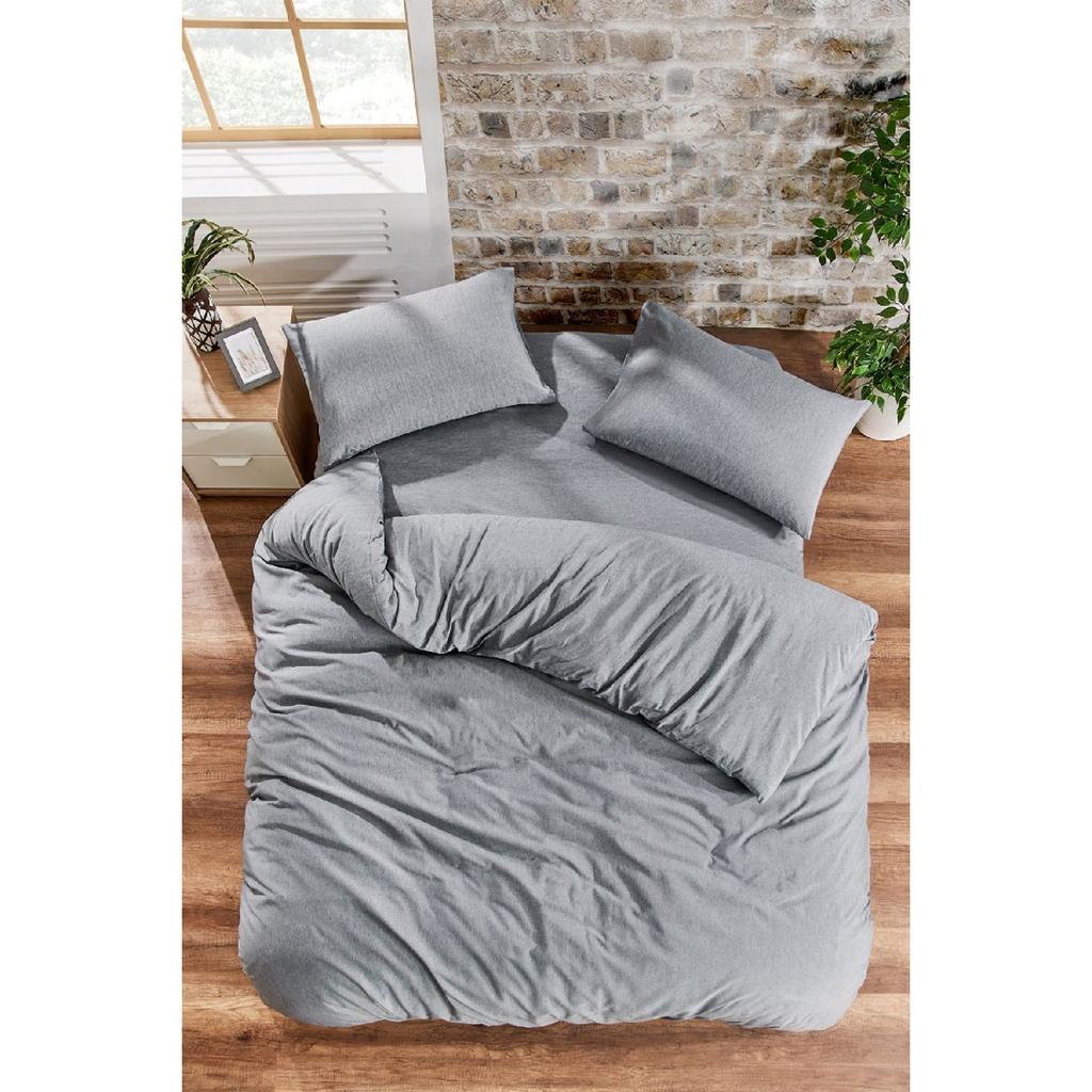 White Square Anthracite Single Duvet Cover Set With Rubber Sheet And 1 Pillow Case