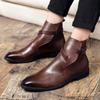 New Men Ankle Boots Leather Shoes Fashion Medallion Pointed Toe Dress Wedding Office Basic Boots Motorcycle Club Shoes Big Size