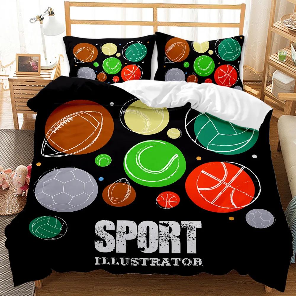 Ball Duvet Cover Set Sports Balls Bedding Set King Size Basketball Football Soccer Baseball Polyester Quilt Cover For Kids Teens