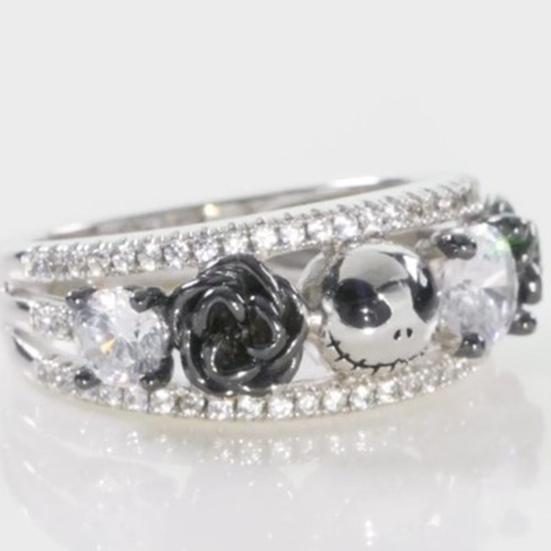 Женское готическое кольцо с черепом, черное розовое кольцо со стразами, кольцо в стиле ретро, ювелирное украшение на Хэллоуин, подарок на годовщину помолвки