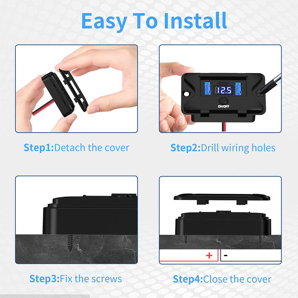 3-портовая 12 В USB-розетка для настенного монтажа на панель 36 Вт USB C и двойной QC3.0 18 Вт USB-порт для зарядки с выключателем для автомобиля, автобуса, автофургона, грузовика