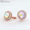 Trendy Cubic Zirconia Rose Gold Color Round Drop Earrings For Women Wedding Luxury Classic Jewelry Gift