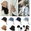 Drawstring Adjustable Denim Bucket Hat, 3 In 1 Storage Bag Reversiable Foldable Portable Wide Brim Sun Fisherman Beach Cap