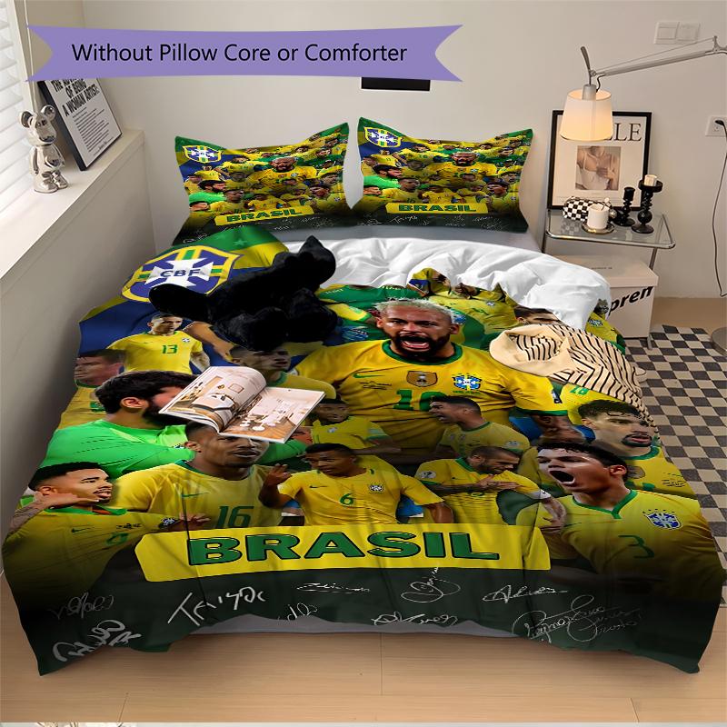 3Pcs Brazilian Soccer Celebration Bedding Sets For All Sizes New 3D Printed Bed Cover Comforter Duvet Cover Pillowcase Bedroom Decoration