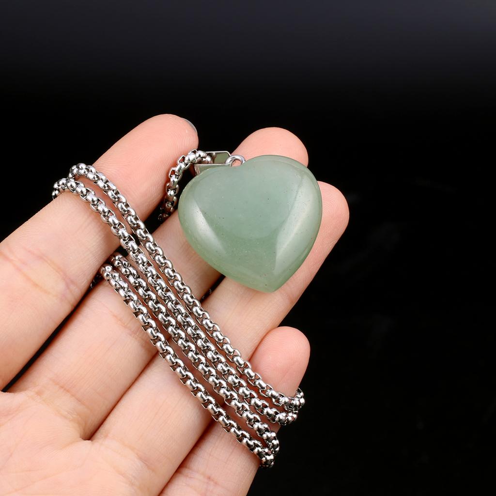 1 шт. в партии, ожерелье из натурального камня, кулон в форме сердца, кристалл, аметист, агат, опал, цепочка из нержавеющей стали, ожерелья для женщин, ювелирные изделия 30x30x10 мм